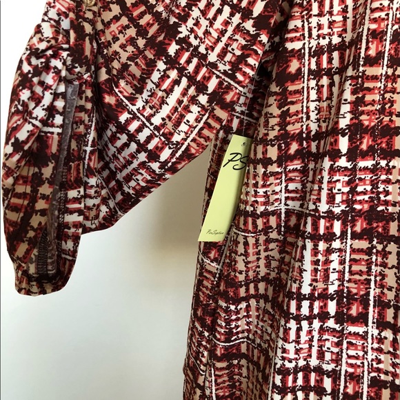PerSeption Womens top size 2X Burgundy White Turn Up 3/4 Sleeve Semi Loose New - Picture 3 of 8